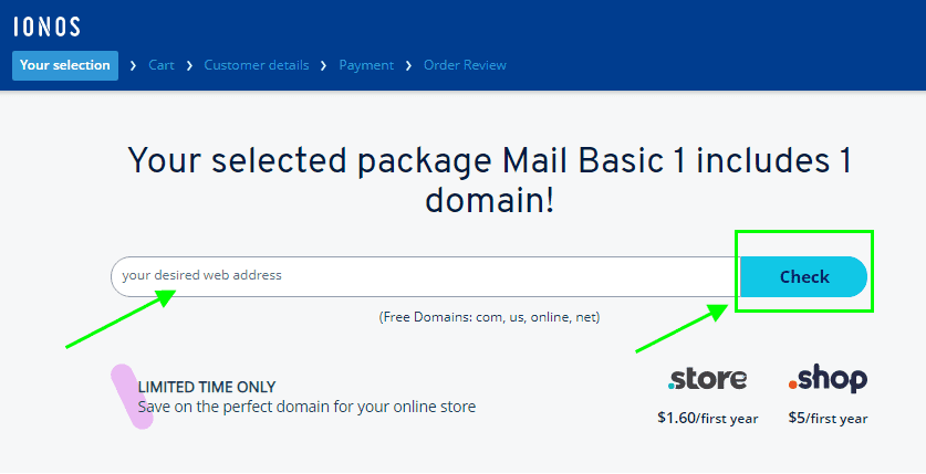 enter domain name in 1&1 webmail and then click on check button