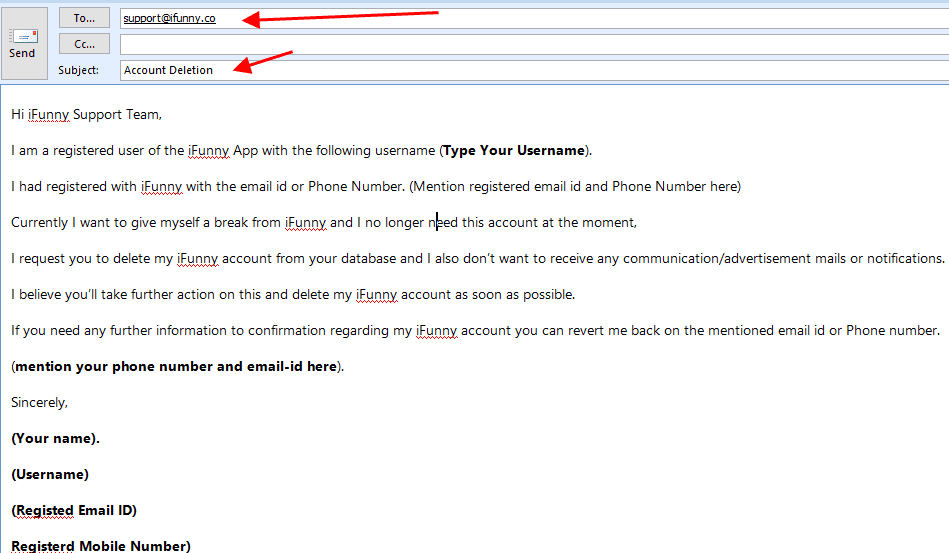 iFunny Account Delete Email Format
